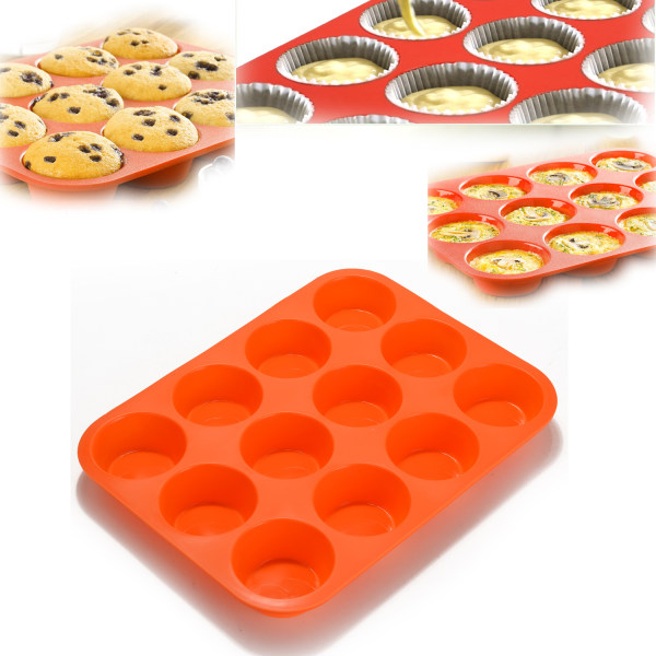 Non-Stick 12 koppar Premium Cupcakes Bakpanna Silikon Muffin Pan