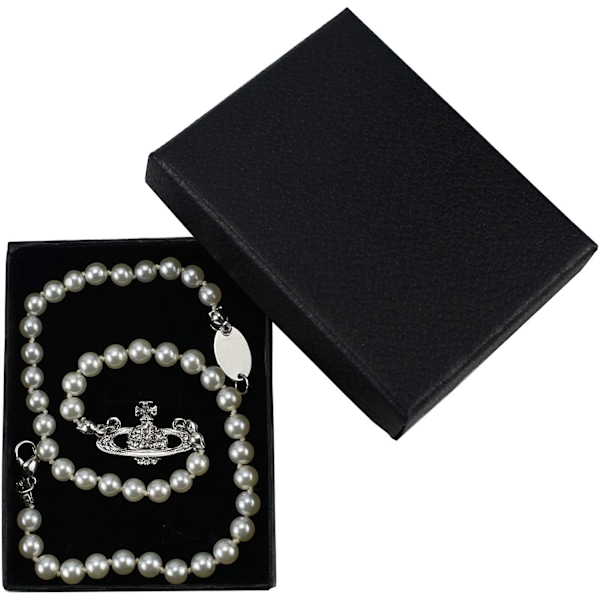 Rhinestone Faux Planet Saturn Perlekjede for Kvinner Silver