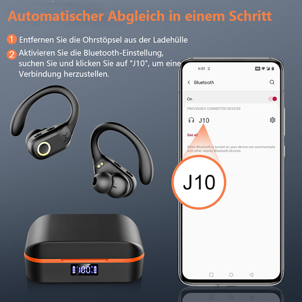 Sport Hörlurar, Hi-Fi Ljudkvalitet Bluetooth 5.3 Trådlöst Laddningsfodral Digital Display För Intensiva Träningspass, 60H Speltid, Djup Bas Over-Ear