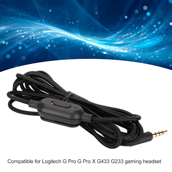 Gaming Headset Kabel Vävda Hörlurar Sladd med Volymkontroll och Mute-switch för Logitech G Pro G Pro X G433 G233 Svart