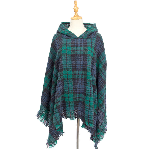 Kvinners Rutete Hette Cape Sjal Teppe Poncho Hoodie Cape Sha