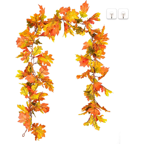 2 Pack Artificial Maple Leaf Garlands, 5.9 ft/Piece Autumn