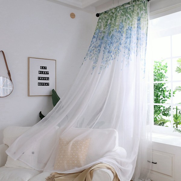 Polyester fönstergardin Valances Voile sovrum vardagsrum inredning (blå)