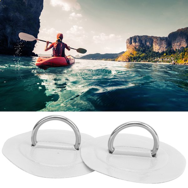 2 stk oppblåsbare båtkajakk DRing Pad Patch PVC Marine rustfritt stål fast spenne (hvit)