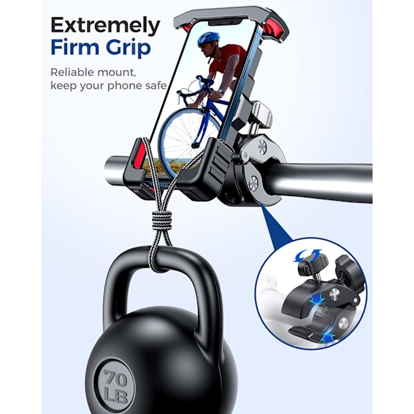 Mobilhållare för Cykel, Stödklämma för Videoinspelning, 360° Rotation för Optimal Visning, Vindtåligt Cykeltillbehör, 15s Verktygsfri Enkel