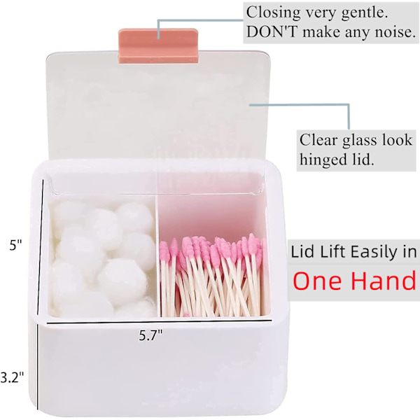 2 rum bomuldsvat kugle Qtip holder krukke plastikbeholder dispenser boks med hængslet låg til badeværelse hjem opbevaring organizer（hvid）
