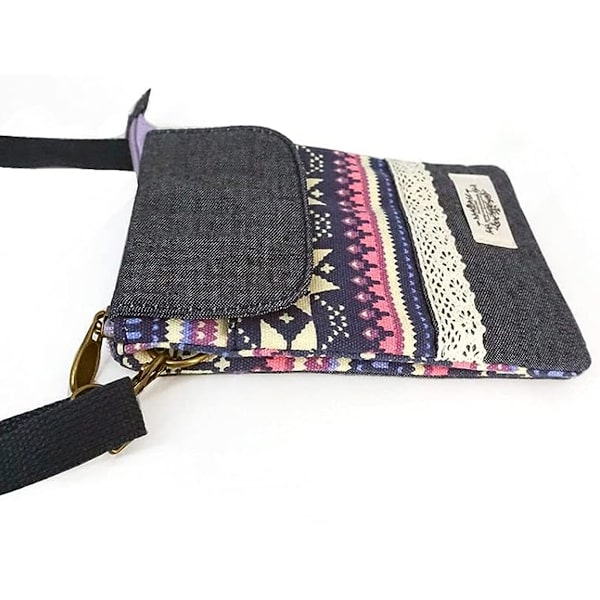 Mobiltelefon plånbok väska canvas liten crossbody väska väskor med axelrem för kvinnor tonårsflickor