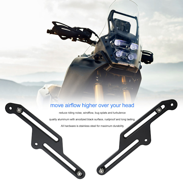 Par justerbart vindskjermfeste for motorsykkel, anodisert svart, erstatning for Tenere 700 XT700Z 2019‑2021