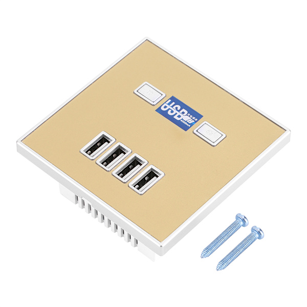 4 Portin LED-valolla varustettu USB-laturi seinäpistorasia-latausasema rakennustyömaille 36V Kulta