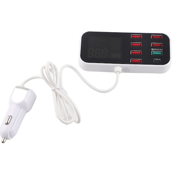 Bil laddare Multi USB Laddningsstation 8 Port Snabb PD QC 3.0 Typ C Port Telefon Hub med LCD Display