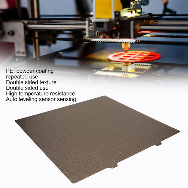 PEI Stålplade PEI Pulverlakering 377x370mm Guld Hot Bed Stålplade 3D Printer Tilbehør til Ender 5 Plus Stålplade