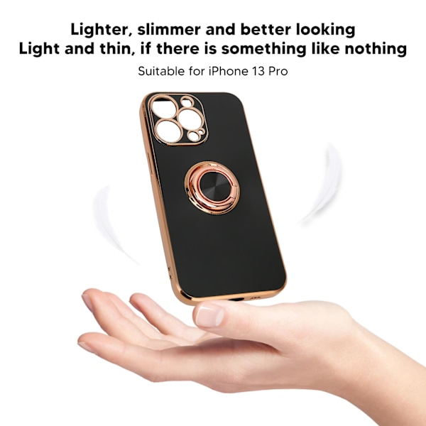 Kännykkäkuori Ruusukulta Galvanoitu Rengaspuhelinkotelo Naisille Ultraohut Pehmeä TPU Puhelimen Kuori iPhone 13 Prolle Klassinen Musta