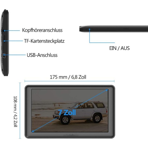 GPS-navigation til bil, lastbil, 2023-kort, køretøjs-GPS-navigation, 7 tommer touchskærm, stemme-bil-GPS til lastbil, hastighedsadvarsel, Australien