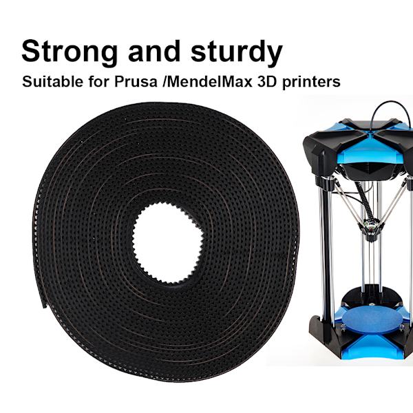 3D-skrivertilbehør 5mx6mm sort gummirem timingreim synkront hjulsett for Prusa / MendelMax