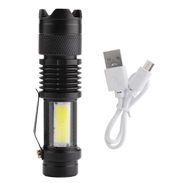 Bärbar handhållen COB LED teleskopisk zoomficklampa USB-laddningsbar