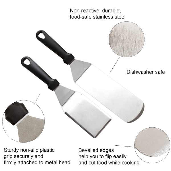 Stekspade Set för Matlagning, Livsmedelsklassat Rostfritt Stål med Ergonomisk Design, Fasade Kanter för Enkel Matlossning, Kraftigt Material för