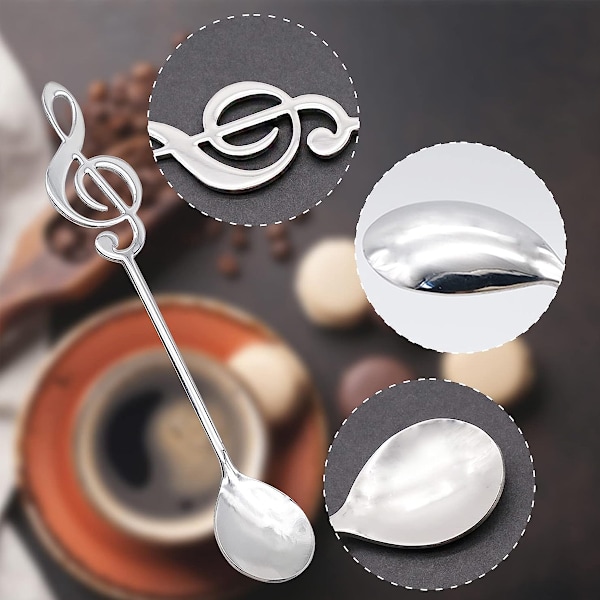 Musiknot Tesked för Espresso, 304 Rostfritt Stål Slitstark Ergonomisk Design, Silverfärgad Kreativ Bestick Idealisk Som Gåvor Eller Daglig Användning I