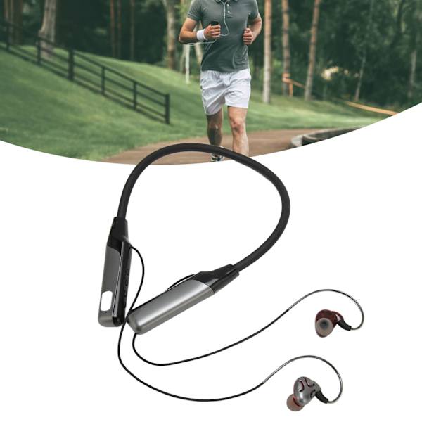 Nakkebånd Bluetooth-hovedtelefoner med støjreduktion, understøtter plug-in, trådløst nakkebåndsheadset til udendørs sport, sort