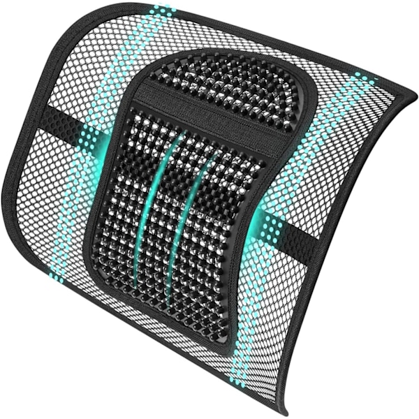 Ryggsmärtlindring Ländryggsstöd med Höga Elastiska Band, Ergonomiskt Ländryggsstöd för Bil och Kontorsstol med Andningsbart Mesh och Massagekulor