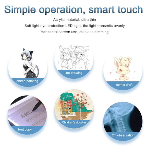 A5 LED-ljuslåda Tracer Smart Touch Hög ljusstyrka Steglös dimning Ultratunn LED Artcraft Tracing Light Pad