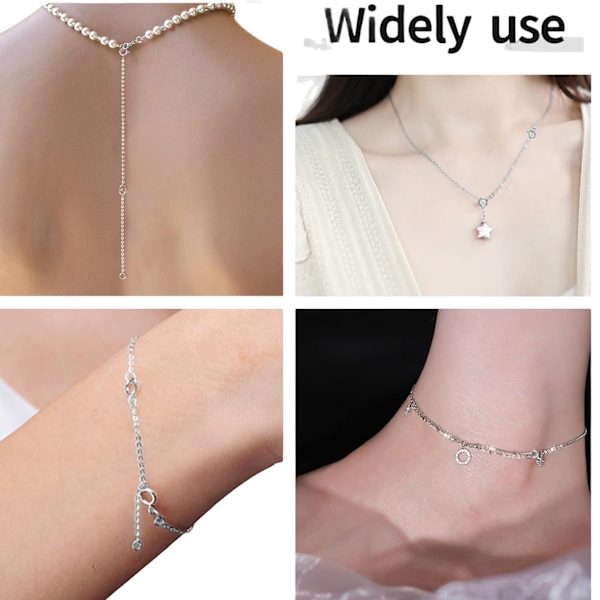 3 Stycken Halsband Förlängningskedjor, 925 Sterling Silver Halsband Förlängningsarmband, 3 Storlekar Dam Choker för DIY Smyckestillverkning