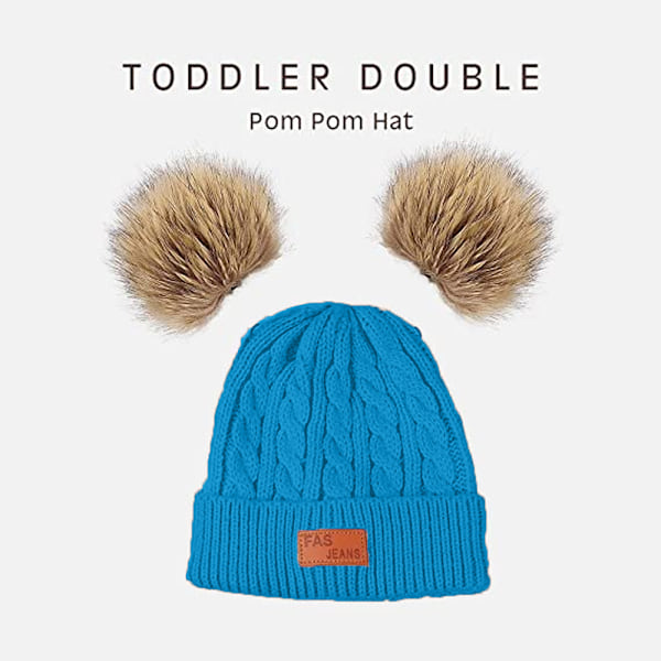 Toddler Hat， Färg Vinter Dubbel Pom Pom Stickad Mössa