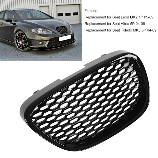 Frontgrill 1133007 Blank Svart Värmebeständig Stötfångarnät Grillersättning för Seat Leon Altea Toledo