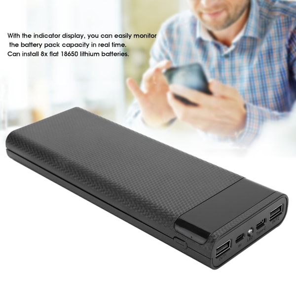 Lätt 8 x 18650 Batterilagringsbox DIY Bärbar Powerbank Jacking Tillbehör Svart