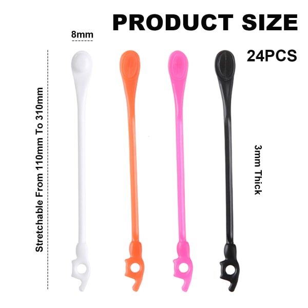 24 stk. Lazy Tying-Free Elastiske Snørebånd, Snørebånd Special No Tie Gummi, til Børn og Voksne