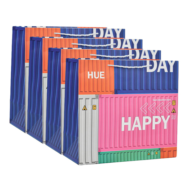 4 stk. Happy container fashion gavepose papirpose Varmt folie papirpose gaveæske gavepose Børns legetøj håndtaske