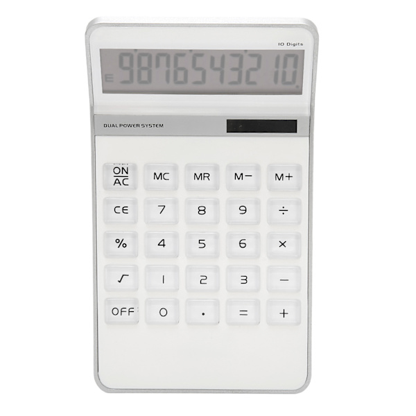 Kalkulator Solcelledrevet Batteridrevet Transparent Store Taster LCD Display Kontor Kalkulator Hvid