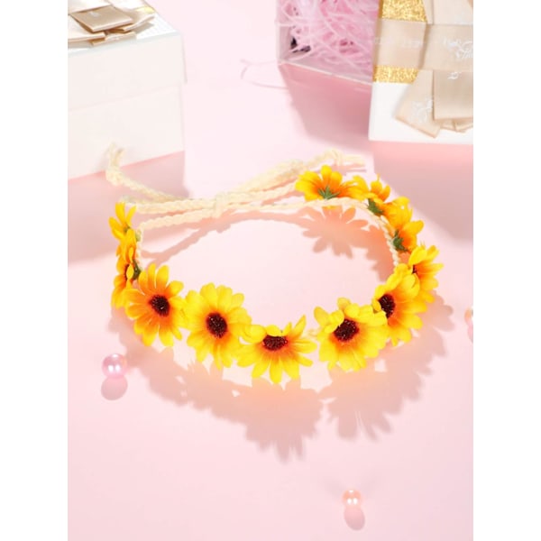 Chic Solros Hårkrans, Böhmisk Stil Justerbar Storlek Blomsterkrans, Elegant Design Trendigt Hårband för Damaccessoar