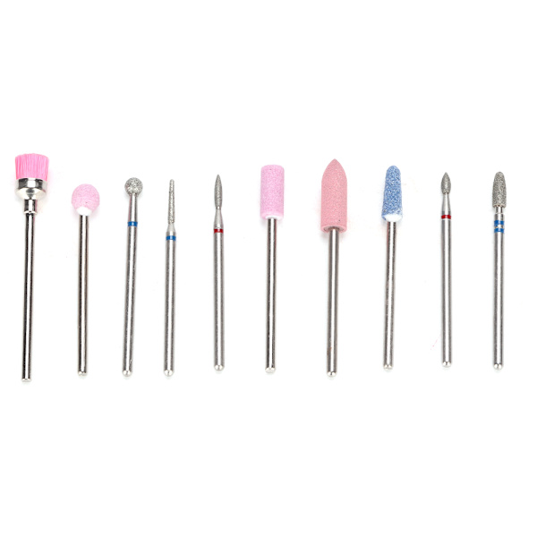 10 st / set nagelborr bits fil slipningssats elektrisk manikyr pedikyr nagelkonstverktyg