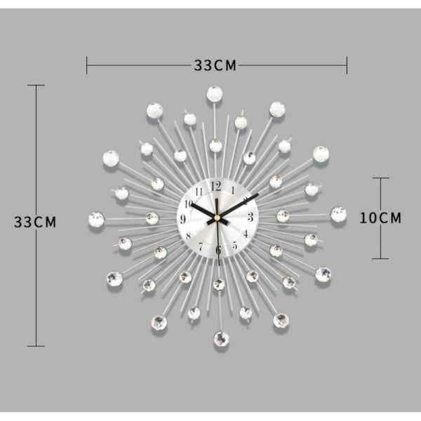 Lyxig Elegant Design, 3D Kristallväggklocka Med Glittrande Bling, Silver Väggdekor, Tyst Icke-Tickande Urverk För Mångsidig Rumsdekor