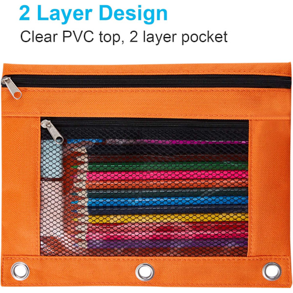 Bindelomme, 2-pak blyantlomme 3-rings stofblyantlommer Blue-orange