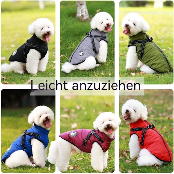Husdjursskydd, Hundtäcke med Sele, Vattentätt Yttre Lager & Varmt Fleece Foder för Labrador, Chihuahua, Tax, Fransk Bulldog, Vintertäcke,