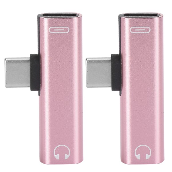 2 stk 2 i 1 TypeC til 3,5 mm Assist Audiokabel Trådlader Headset Distributør Adapter (rosa)