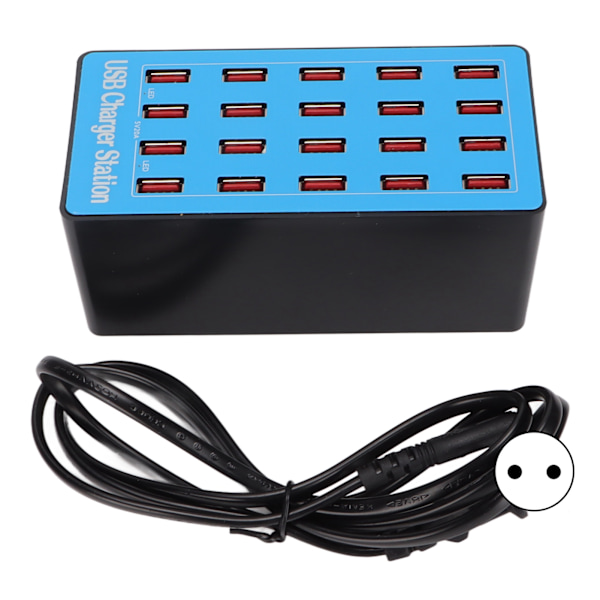 WLXA5+ 100W 20 Port USB Hub Lader Vegglader Strømadapter Hurtigladestasjon 100240V(EU-plugg)