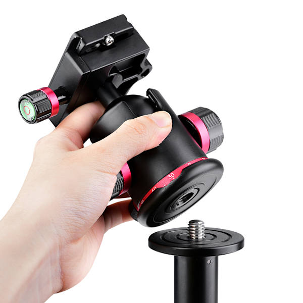 Mefury Tripod Kulled med roterande panorama med 3 st 1/4\" till 3/8\" skruvadapter Röd