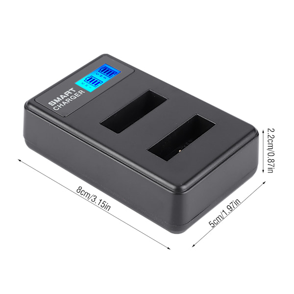 Bärbar reseladdare för utomhusbruk med USB-laddning och LCD-skärm med dubbla fack för NP-BX1-batteri, svart