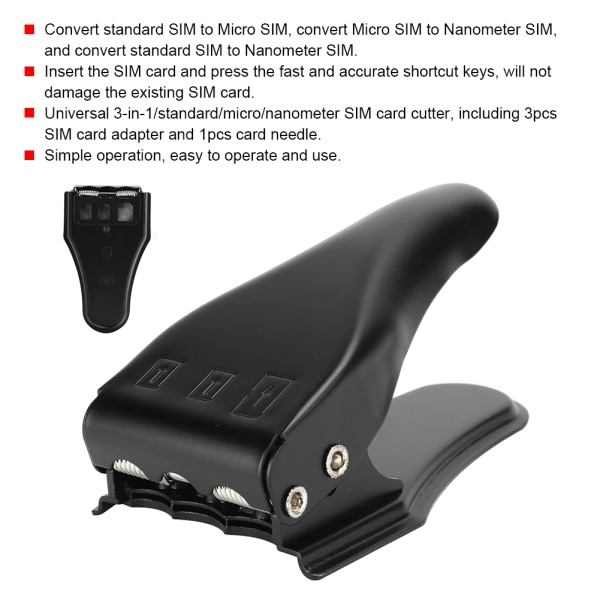 Universell 3 i 1 Standard Micro Nanometer SIM-kortskärare 3 SIM-adapter 1 SIM-kortsnål