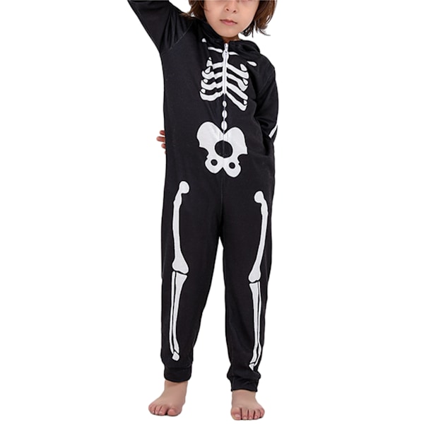 Halloween Familj Pyjamas Skelett Tryckta Helkroppsoveraller Sovkläder för Högtidsfest Svart BARN 2ÅR