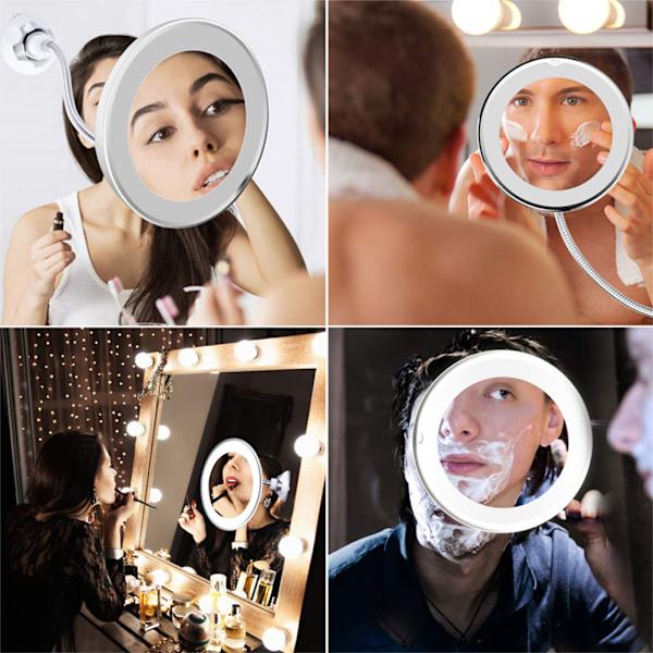 10X forstørrende makeup spejl med LED lys kosmetisk spejl 360 graders rotation skønhedsspejl til bordplade badeværelse rejser