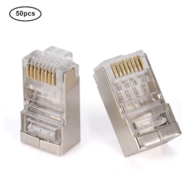 50 stk Cat6 RJ45-plugg Ethernet-nettverkskabel modulær kontakt 8P8C gullbelagt