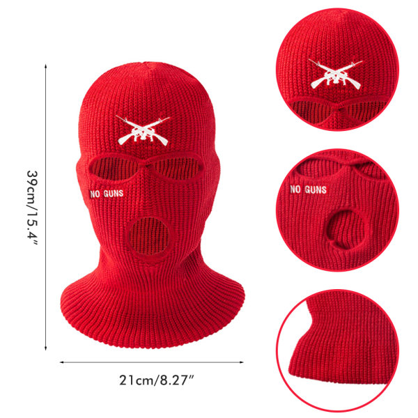 2022 Ny 3 Håls Balaclava Stickad Brev Broderad Ansiktsmask Varm Skidmask för Män Kvinnor Utomhus Cykling Skidåkning Löpning