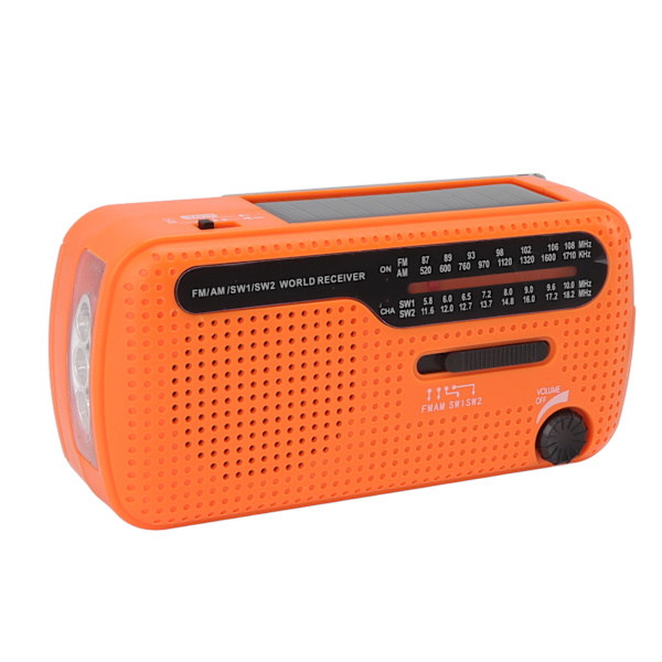 Håndsveivradio AM FM SW1 SW2 Solar Nød Værradio med