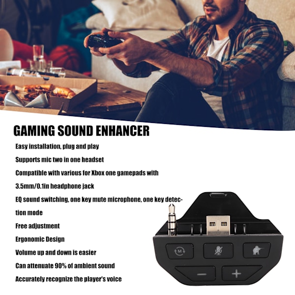 Spelkontroll Headset Adapter Stereo Förlustfri 4 EQ Ljudlägen Spelkontroll Hörlursomvandlare för Xbox One