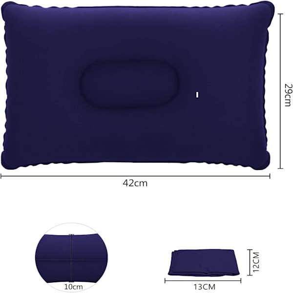 Uppblåsbar Campingkudde Set 2 Flockad Kudde Bärbar Resekudde Luftkudde för Kontor, Bil, Flygplan 41x29cm