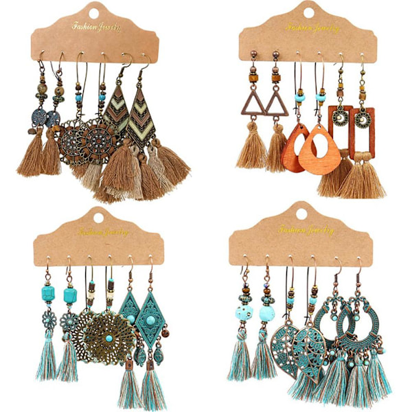 Retro helmillä koristellut tupsut boheemiset korvakorut naisille etniset korvakorut korut vintage boho roikkuvat korvakorut juhliin, lomiin ja päivittäiseen käyttöön