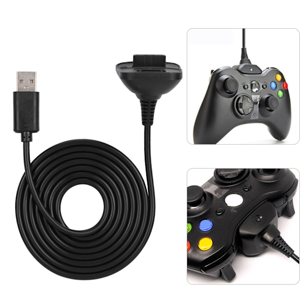 Högkvalitativ 2 i 1 1,5 m laddningskabel för Microsoft XBOX 360-kontroller Snabbladdning (svart)